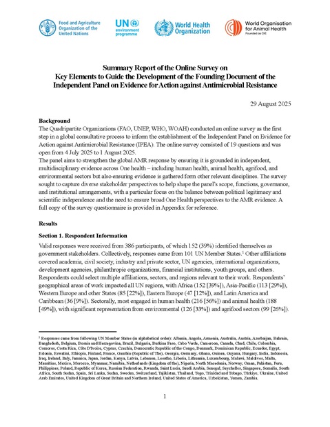 Summary Report of the Online Survey on Key Elements to Guide the Development of the Founding Document of the Independent Panel on Evidence for Action against Antimicrobial Resistance