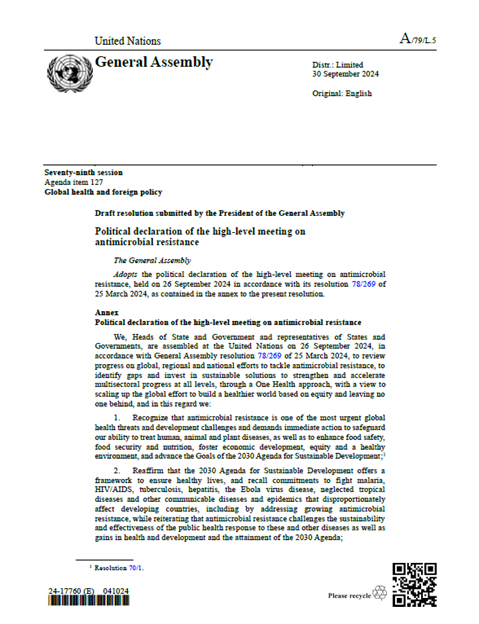 Political declaration of the high-level meeting on antimicrobial resistance - 2024