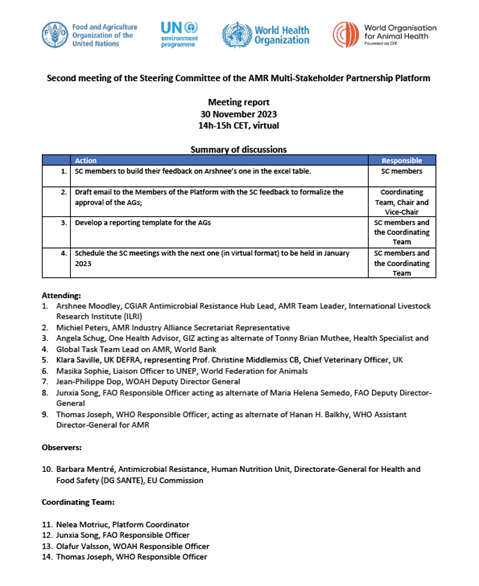 Second meeting of the Steering Committee of the AMR Multi-Stakeholder Partnership Platform